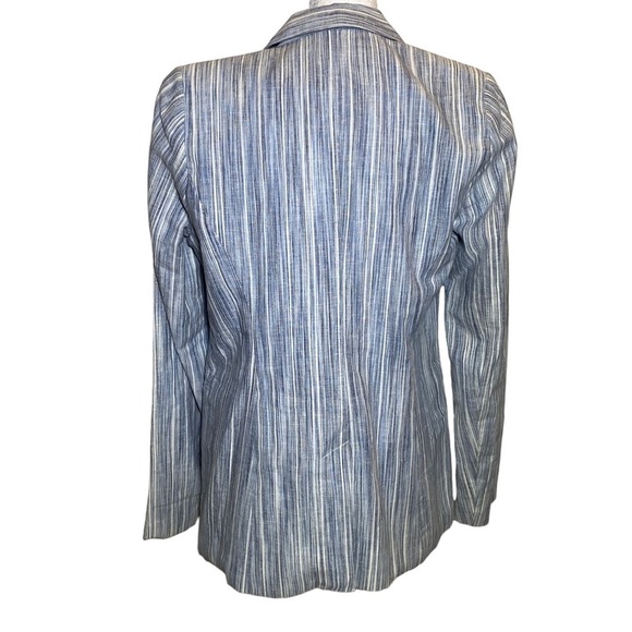 Cynthia Rowley size Small open front blue striped linen blend blazer - Picture 2 of 9